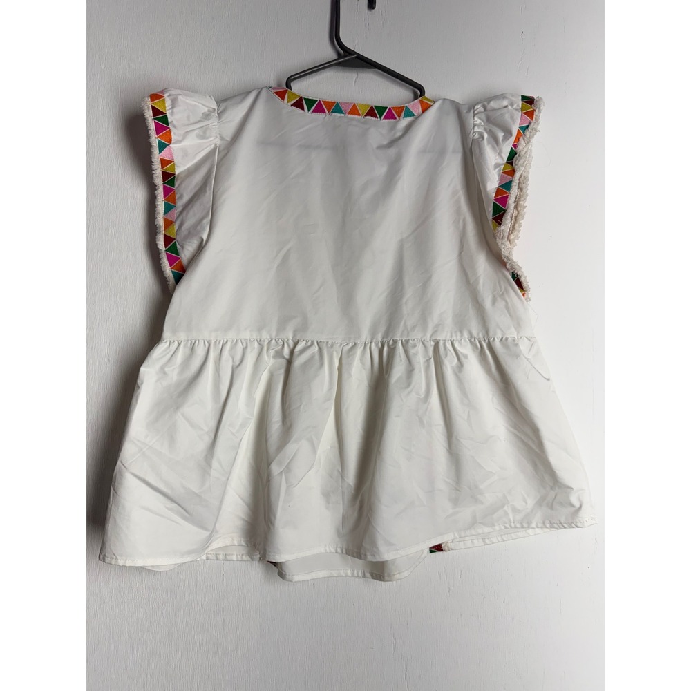 THML White Flutter Sleeve Peplum Top Embroidered V-Neck Boho Blouse Small - Picture 7 of 8